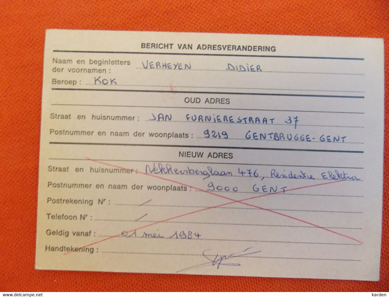 België 1984 Adreswijziging Verstuurd Uit Gent - Avviso Cambiamento Indirizzo