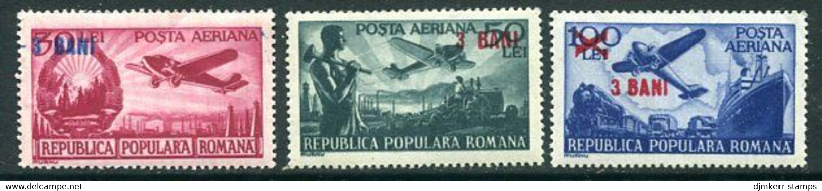 ROMANIA 1952 Currency Reform Surcharge On  Airmail (3)   MNH / **.  Michel A1363, 1363-64 - Ungebraucht