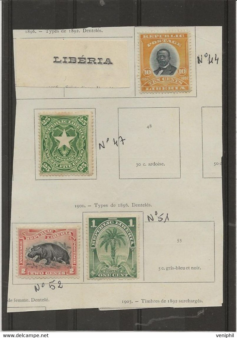 LIBERIA - N° 44 - 47 - 51 -52 NEUF CHARNIERE - ANNEE 1896 -1900 - COTE : 11,25 € - Liberia