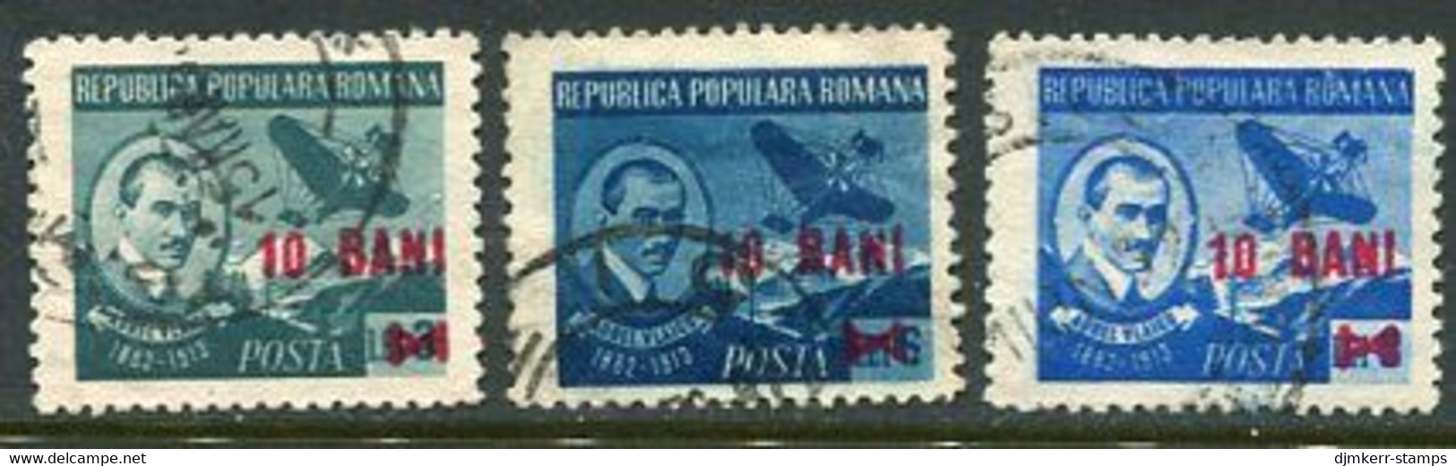 ROMANIA 1952 Currency Reform Surcharge On  Vlaicu (3). Used  Michel 1335-37 - Oblitérés