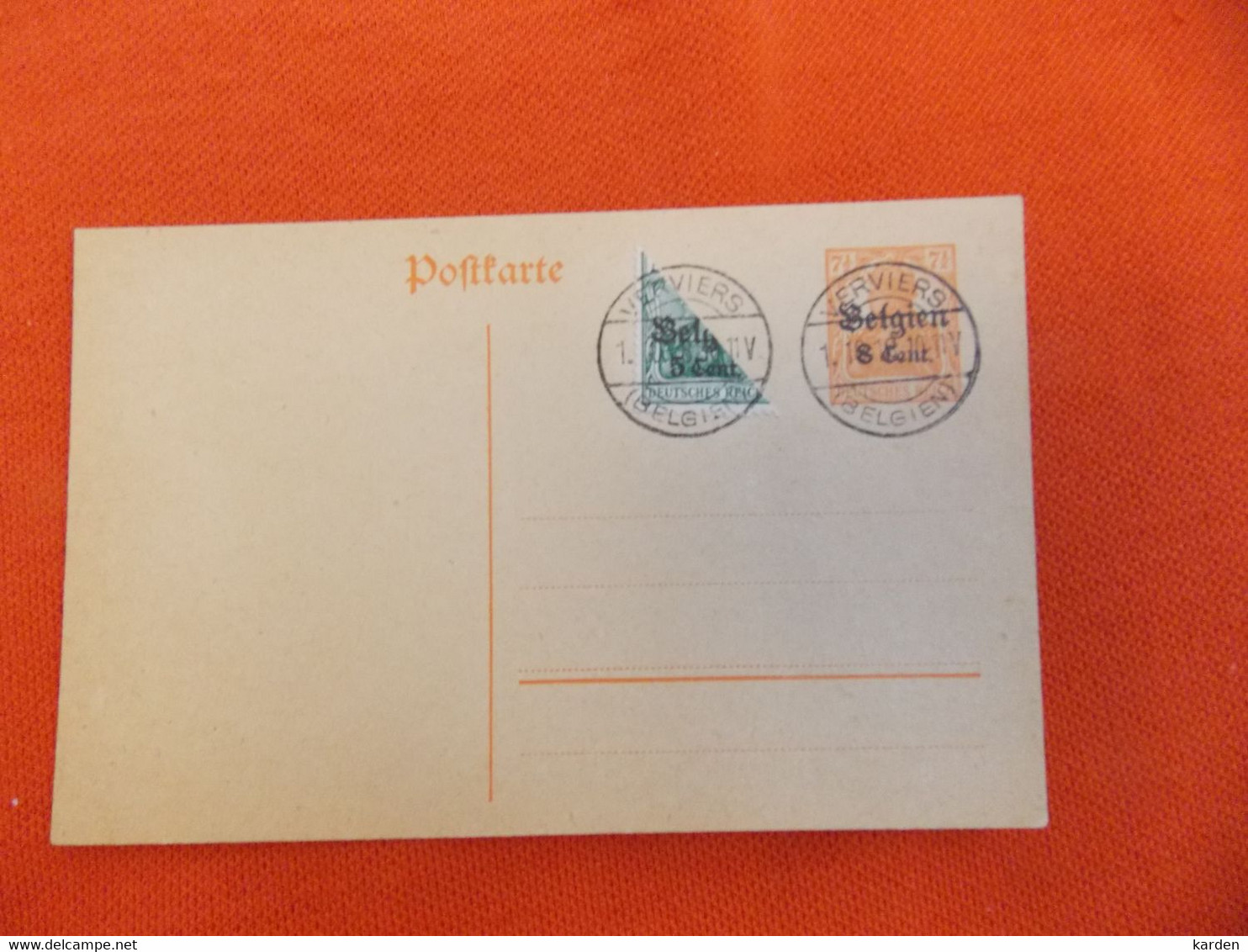 België:Duitse Postkaart Met Halve Postzegel ( Postzegeltekort  Oorlog) En Bedrukt Met Belgien . Afgestempeld Verviers - German Occupation