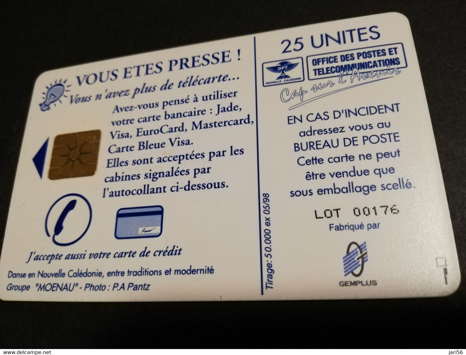 NOUVELLE CALEDONIA  CHIP CARD 25 UNITS  VOUS ETES PRESSE    ** 4168 ** - Nouvelle-Calédonie