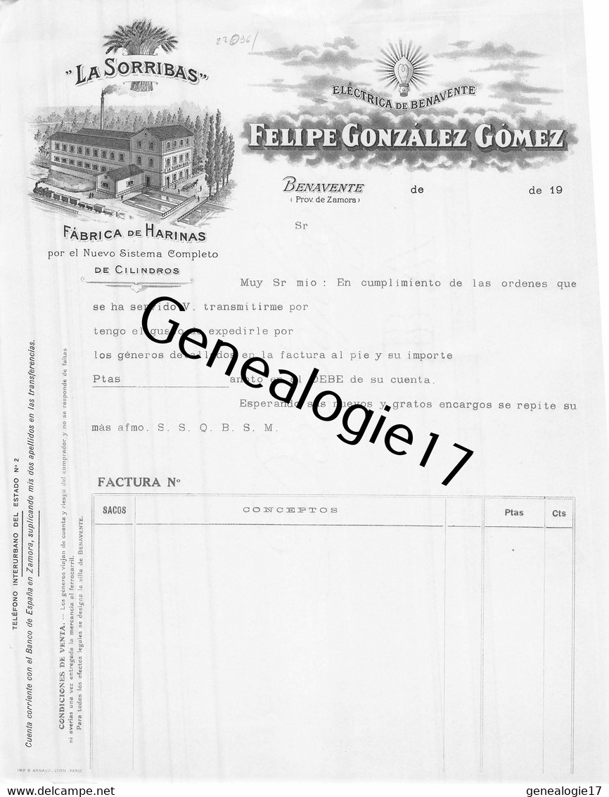 96 2821 ESPAGNE SPAIN BENAVENTE ZAMORA Fabrica De Harinas FELIPE GONZALEZ GOMEZ MARQUE La Rorribas - Espagne