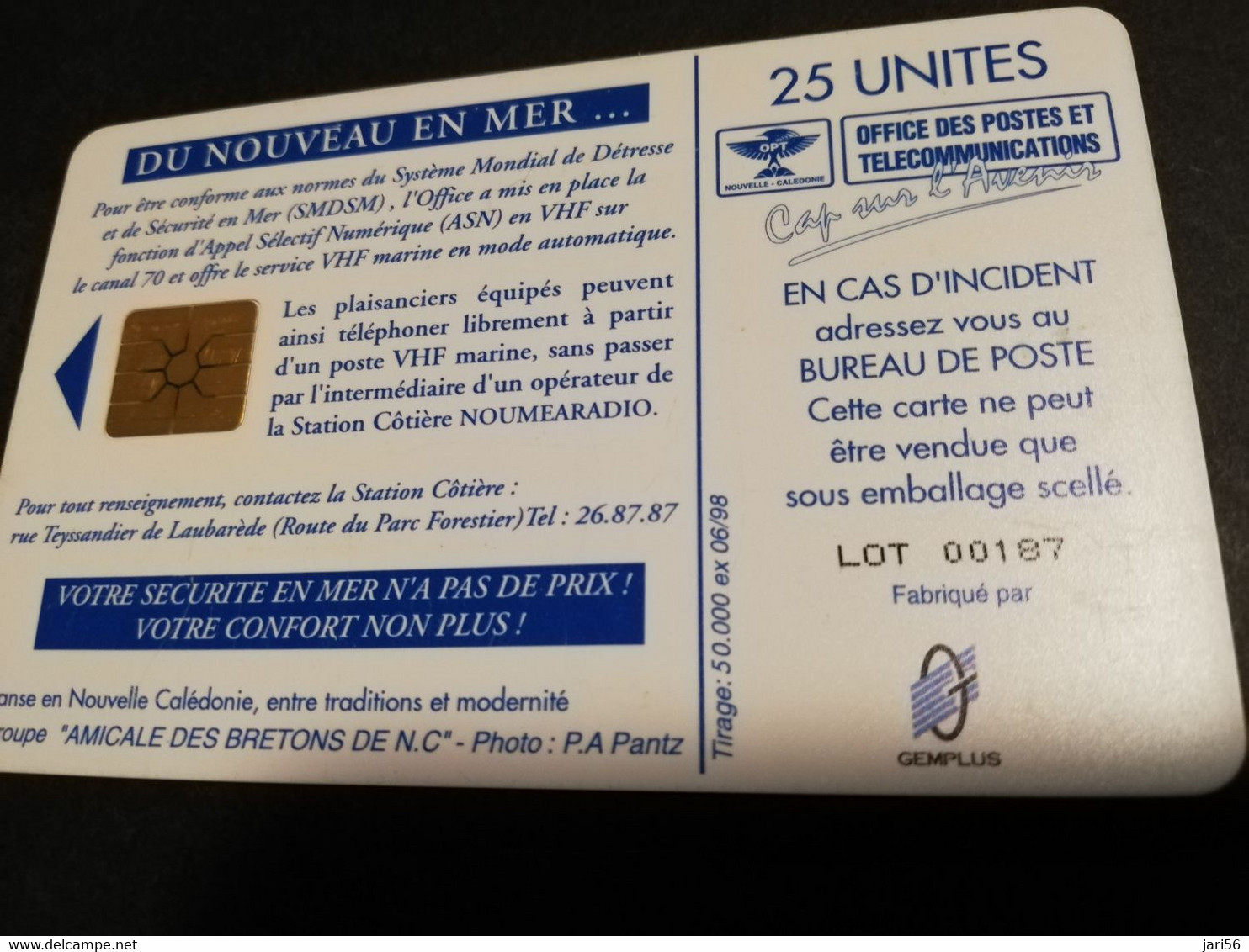 NOUVELLE CALEDONIA  CHIP CARD 25 UNITS DU NOUVEAU EN MER     ** 4169 ** - Nouvelle-Calédonie