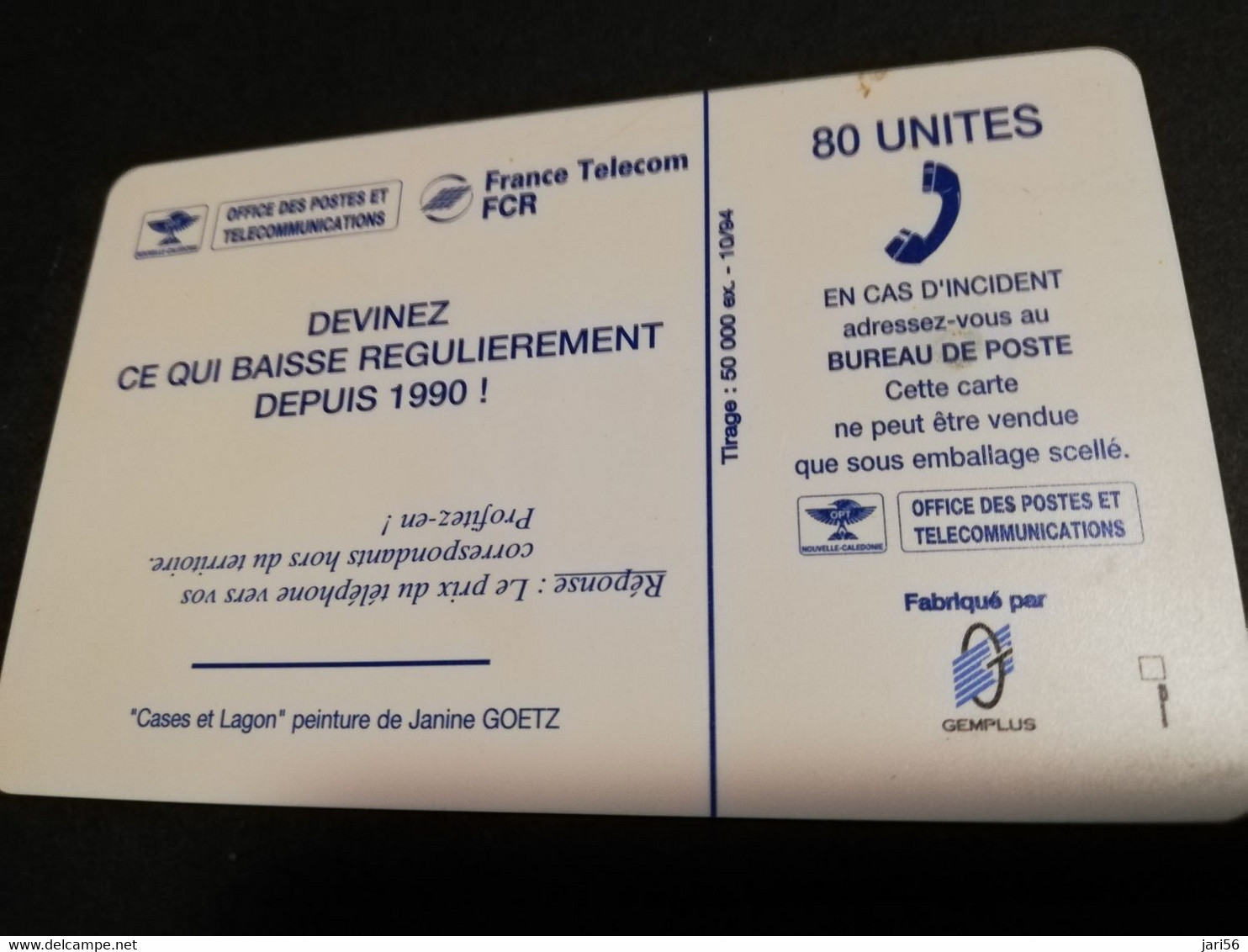 NOUVELLE CALEDONIA  CHIP CARD 80 UNITS  DEVINEZ CE QUI BAISSE REGULIEREMENT DEPUIS 1990    ** 4171 ** - New Caledonia