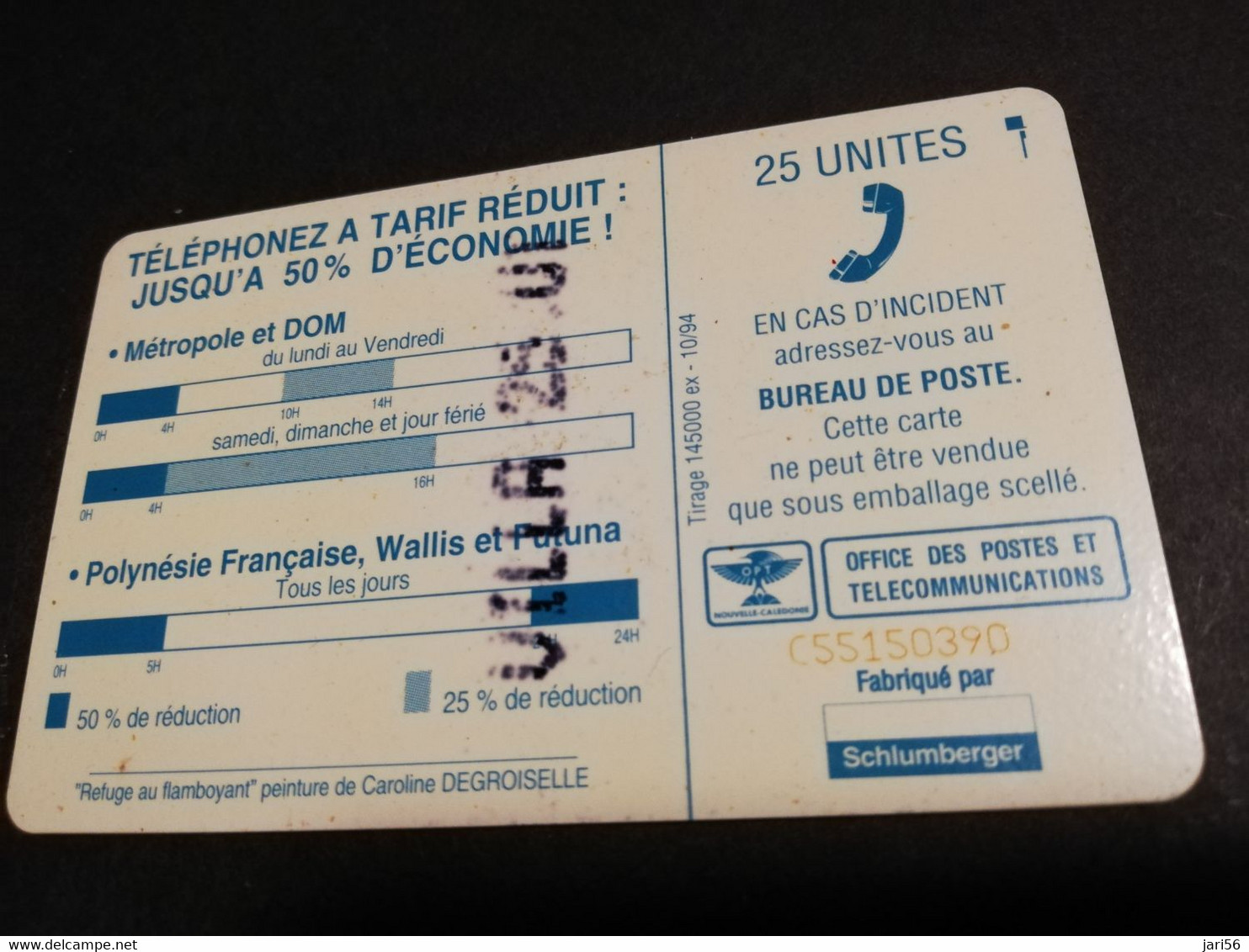 NOUVELLE CALEDONIA  CHIP CARD 25  UNITS  50% DECONOMIE  SERIE C551:    ** 4173 ** - Nouvelle-Calédonie