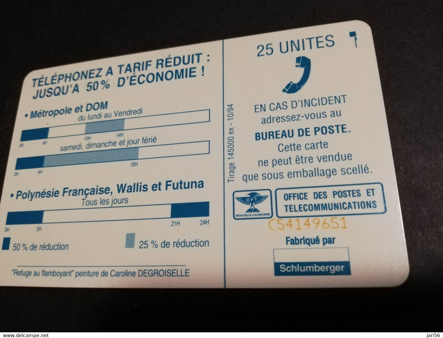 NOUVELLE CALEDONIA  CHIP CARD 25  UNITS  50% DECONOMIE  SERIE C541 :    ** 4174 ** - Nouvelle-Calédonie