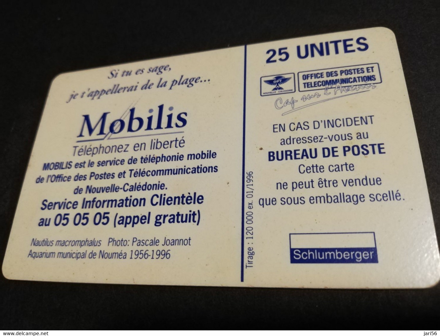 NOUVELLE CALEDONIA  CHIP CARD 25  UNITS  MOBILIS  UNDER SEA LIFE , NO IMPRINT NR      ** 4176 ** - Nueva Caledonia