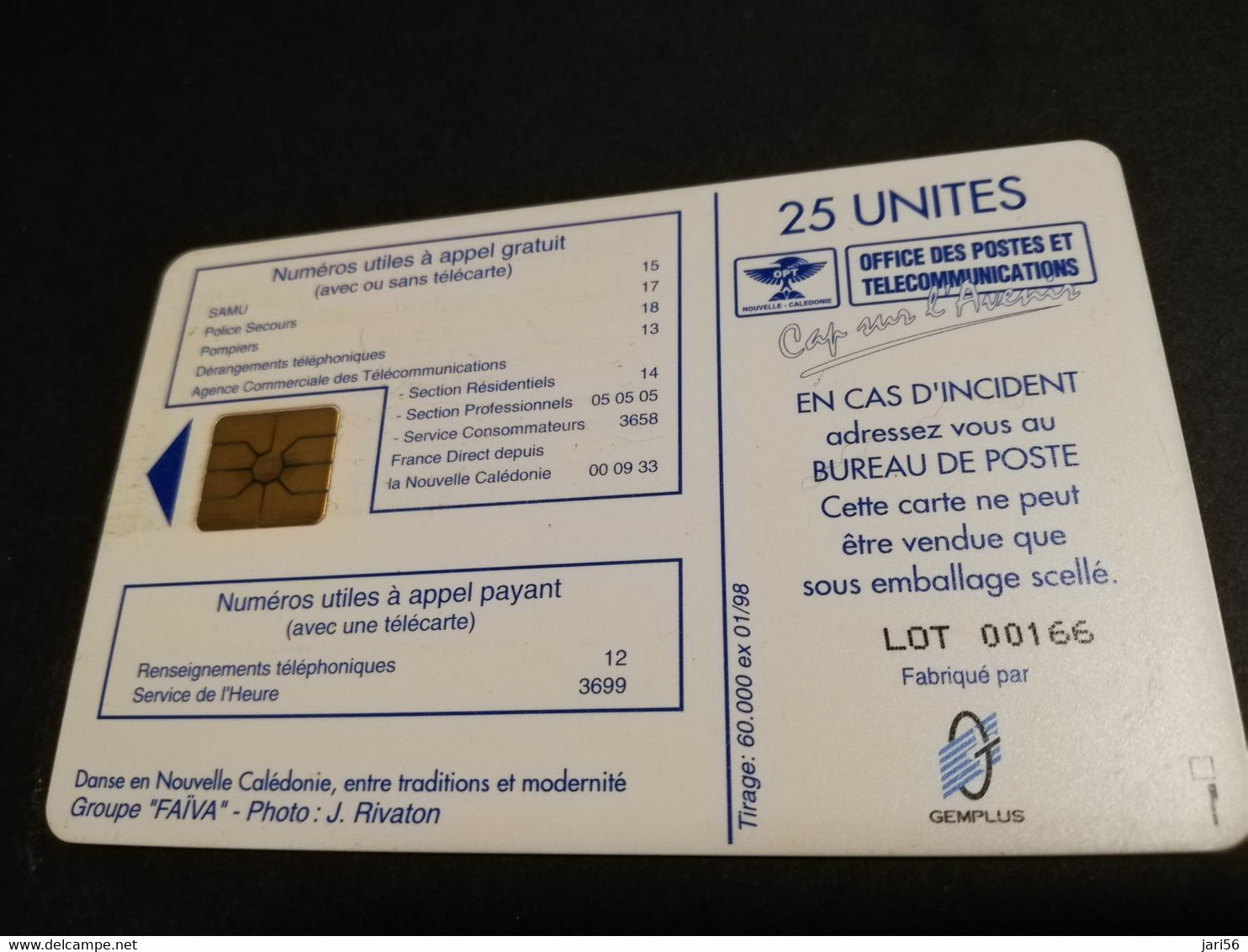 NOUVELLE CALEDONIA  CHIP CARD 25  UNITS  TRDITIONAL DACE CALEDONIA        ** 4184 ** - New Caledonia
