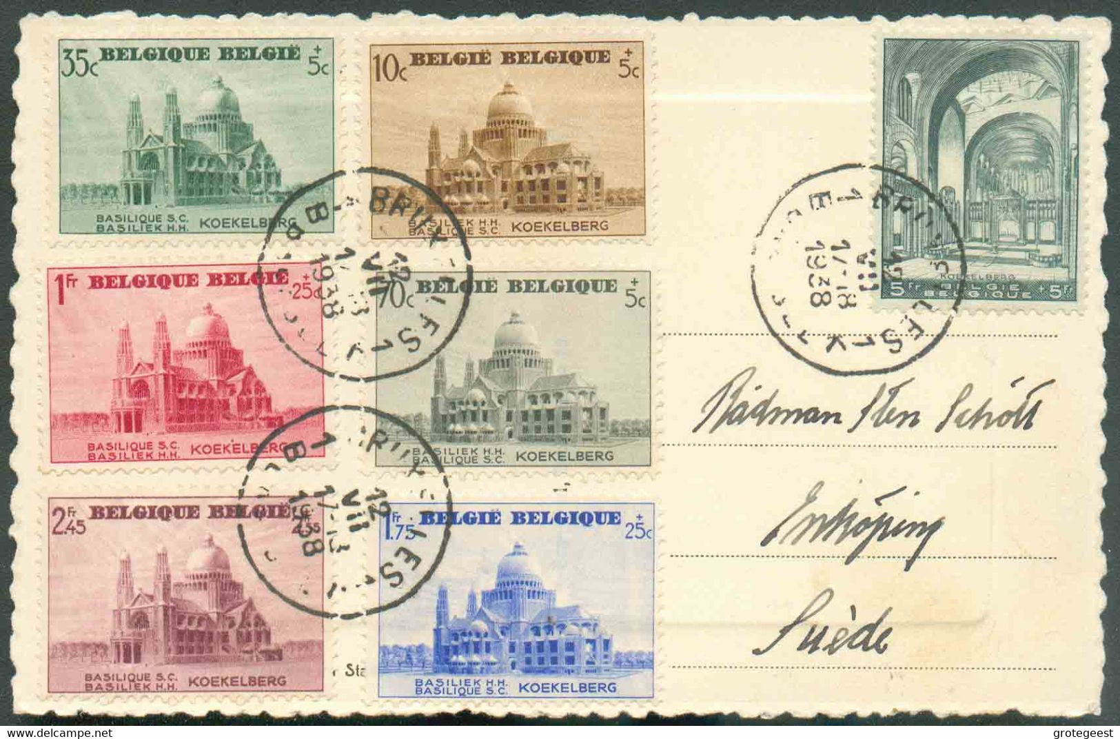 N°471/477 - Série BASILIQUE De KOEKELBERGH obl. Sc BRUXELLES 1 sur Carte Du 12-VII-1938 Vers La Suède. - TTB - 16706 - Lettres & Documents