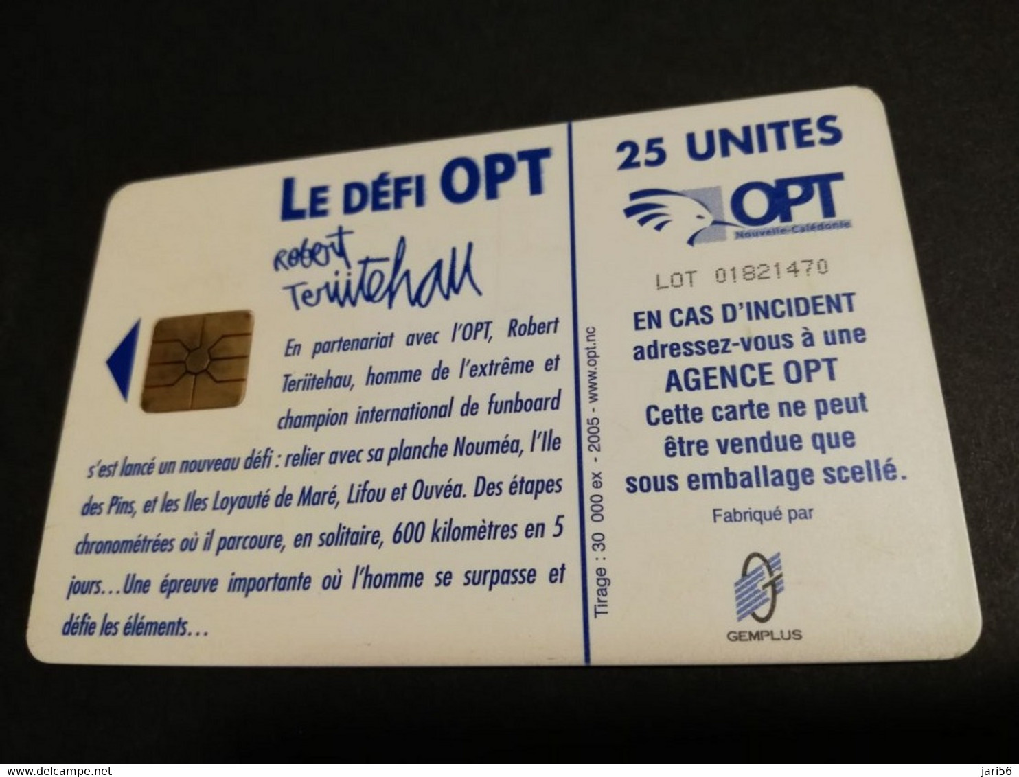 NOUVELLE CALEDONIA  CHIP CARD 25  UNITS   WINDSURFING /SPORTS        ** 4188 ** - Neukaledonien