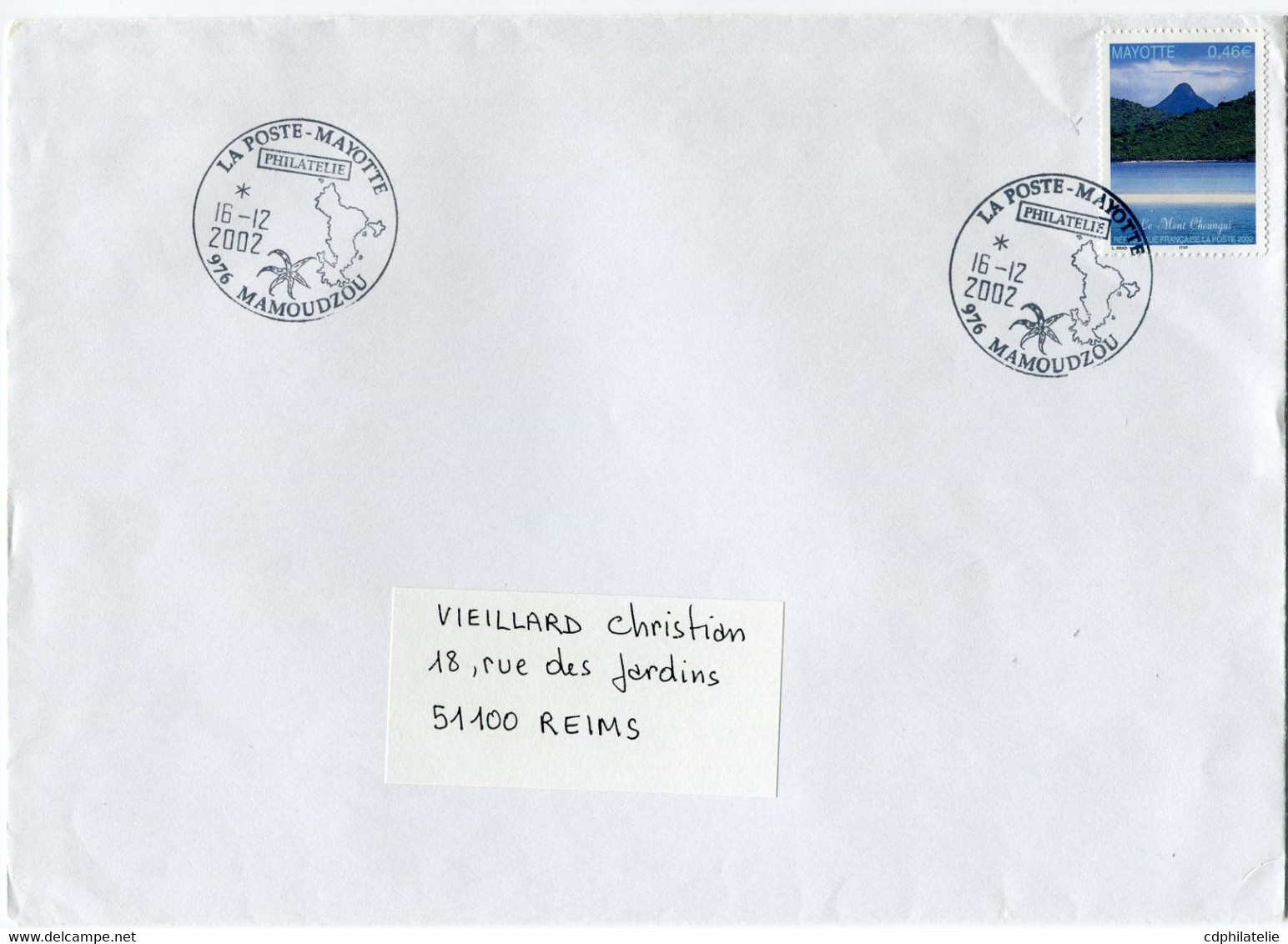 MAYOTTE LETTRE DEPART LA POSTE-MAYOTTE PHILATELIE 16-12-2002 MAMOUDZOU POUR LA FRANCE - Brieven En Documenten