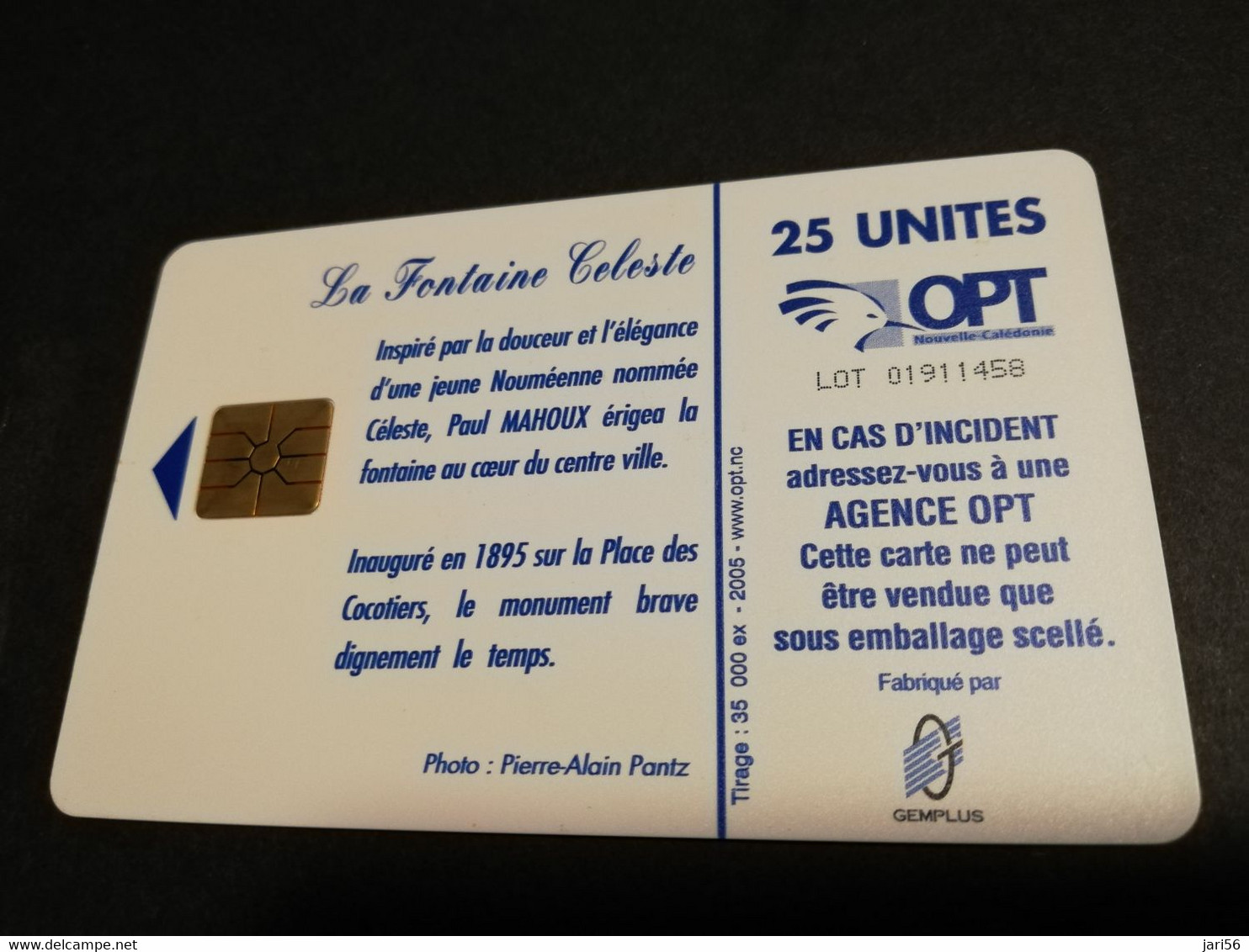 NOUVELLE CALEDONIA  CHIP CARD 25  UNITS LA FONTAINE CELESTE          ** 4190 ** - Nouvelle-Calédonie