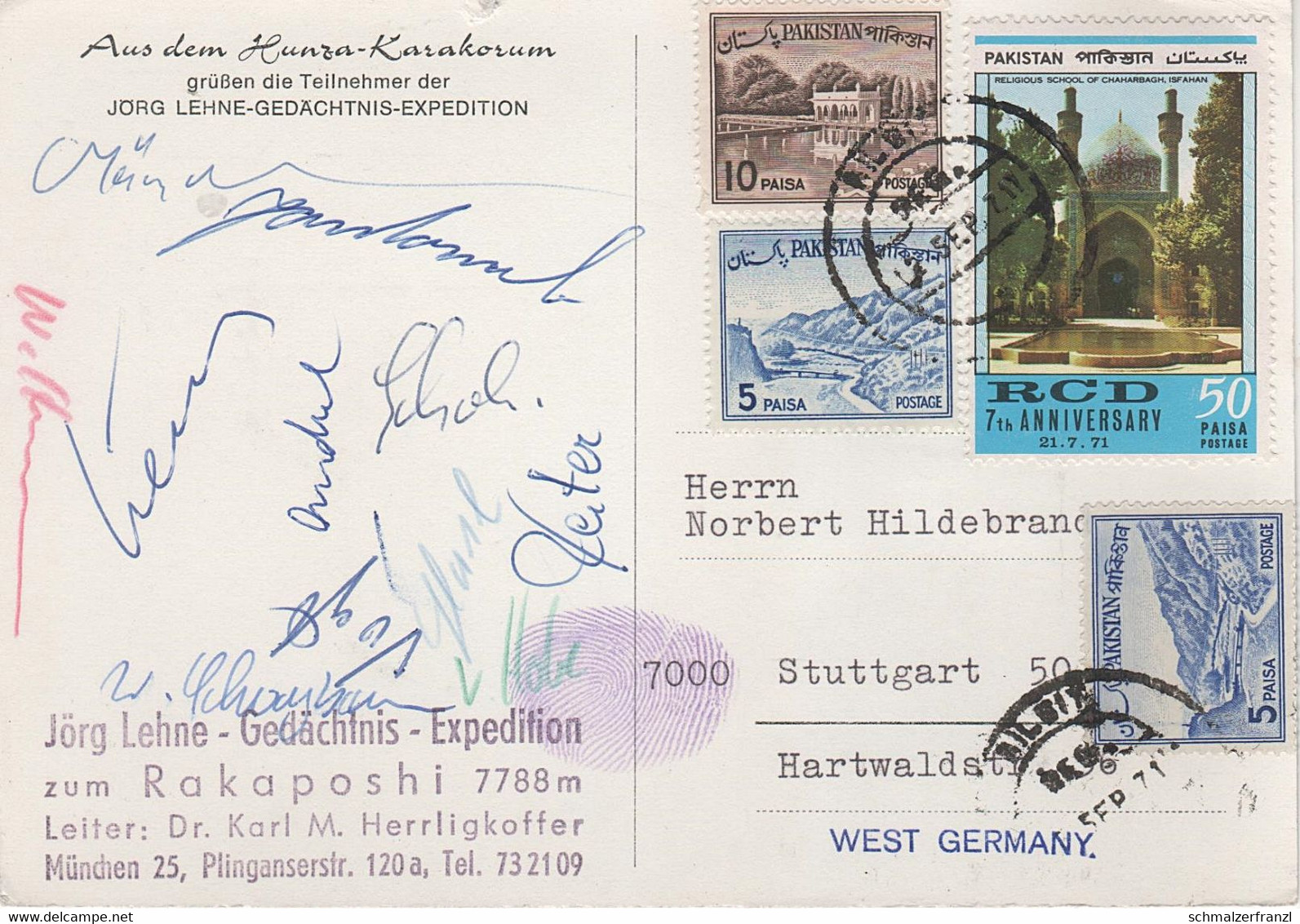 AK Jörg Lehne Gedächtnis Expedition Rakaposhi 1971 Herrligkoffer Himalaya Karakorum Pakistan Unterschrift Signature - Pakistán