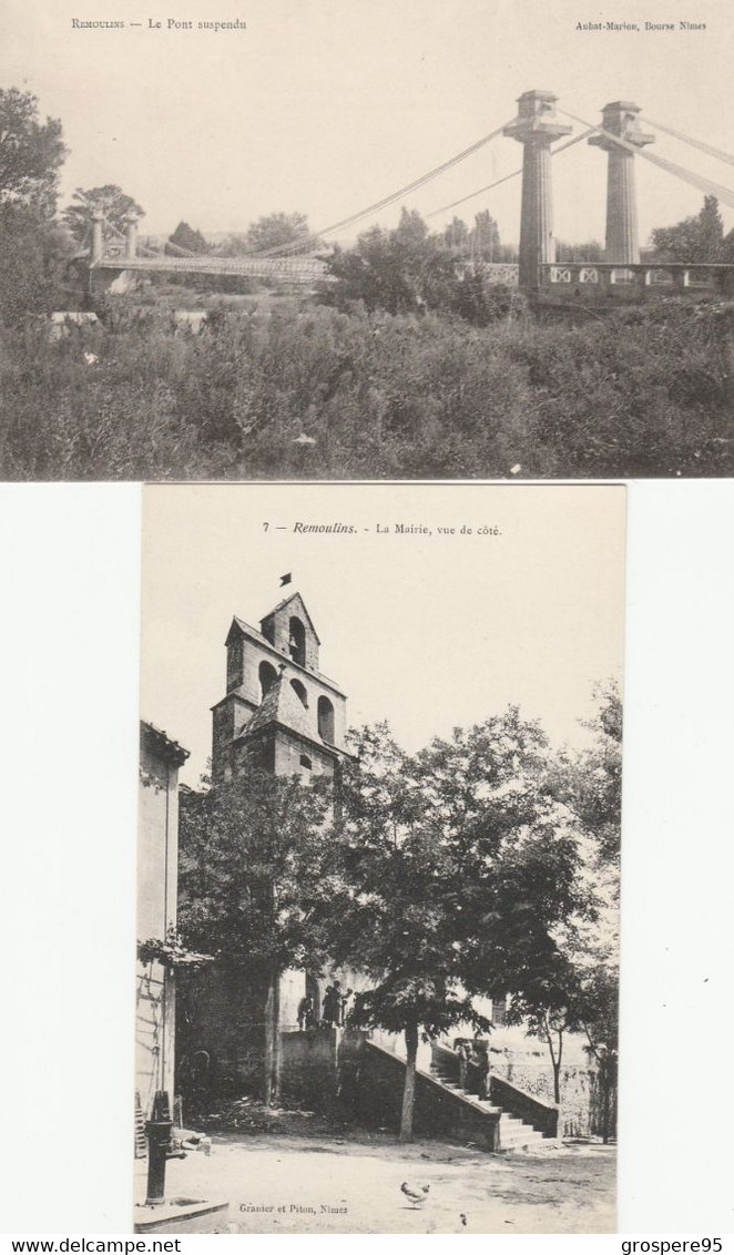 REMOULINS LE PONT SUSPENDU + LA MAIRIE + PLACE DU PORTAIL 1924 - Remoulins