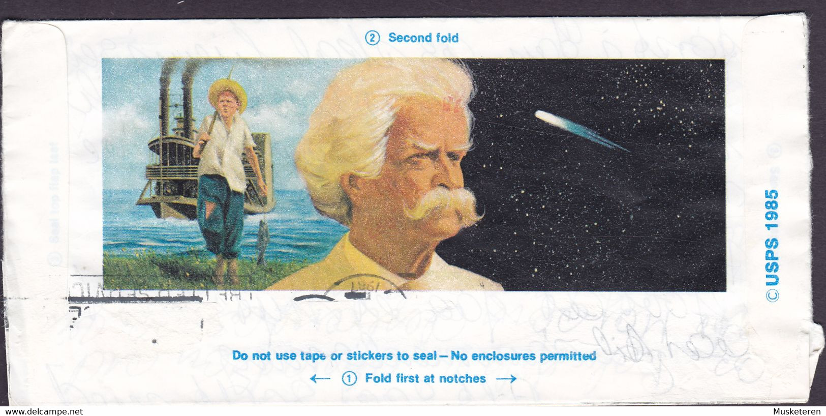 United States Postal Stationery Ganzsache 36c. NEW YORK 1987 Cover Lettre AARHUS Denmark Halley's Comet & Mark Twain - 1981-00