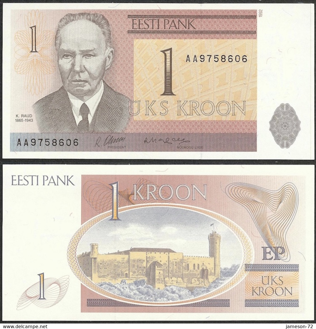 ESTONIA - 1 Kroon 1992 P# 69a Europe Banknote - Edelweiss Coins . - Estland