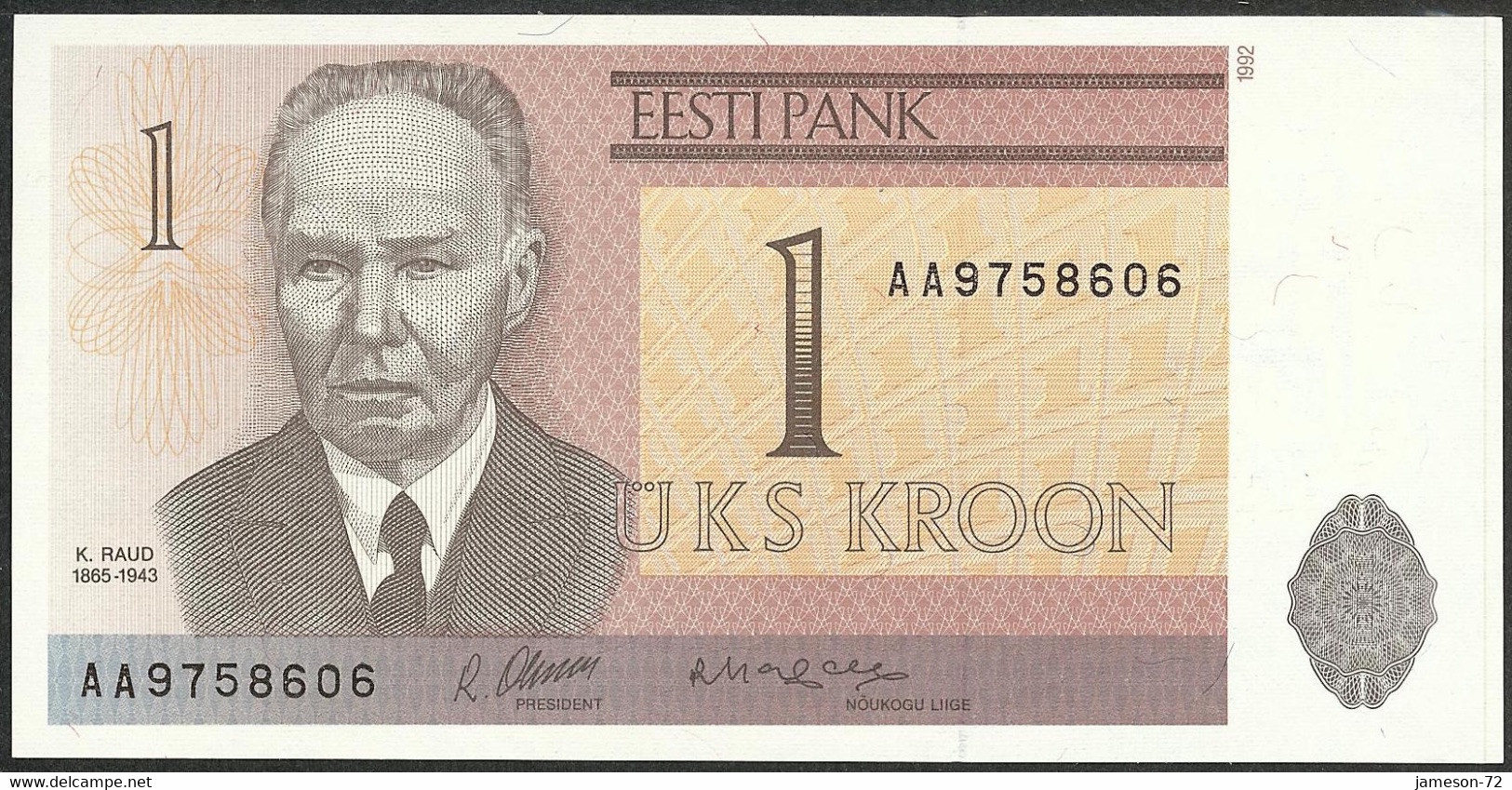 ESTONIA - 1 Kroon 1992 P# 69a Europe Banknote - Edelweiss Coins . - Estonia