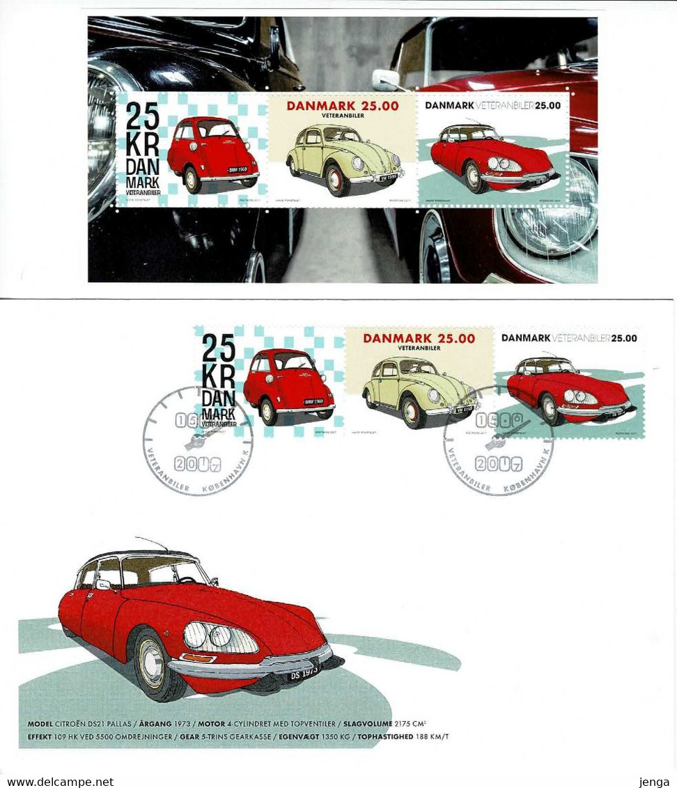 Denmark 2017; Vintage Cars; Souvenir Sheet MNH(**), And Set Of 3 From Souvenir Sheet On FDC. - Altri & Non Classificati