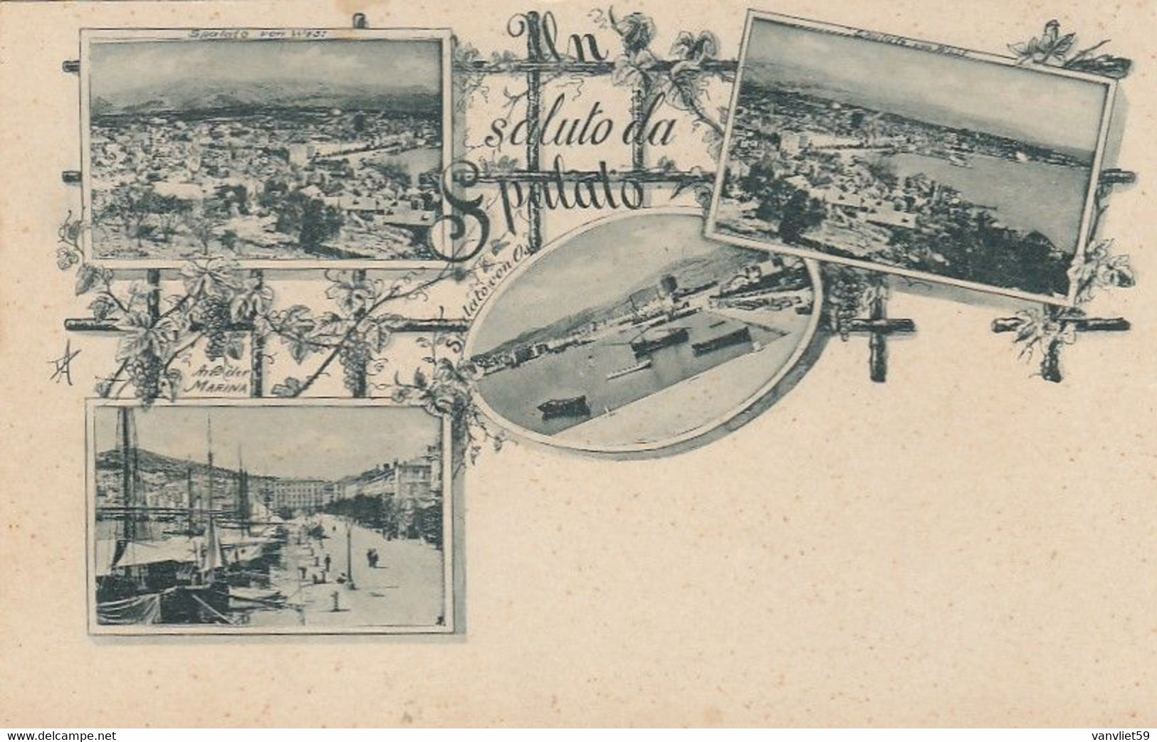 SPALATO-HRVATSKA-CROAZIA-UN SALUTO-GRUSS AUS-4 VEDUTE-CARTOLINA NON VIAGGIATA -ANNO 1898-1904 - Croatie