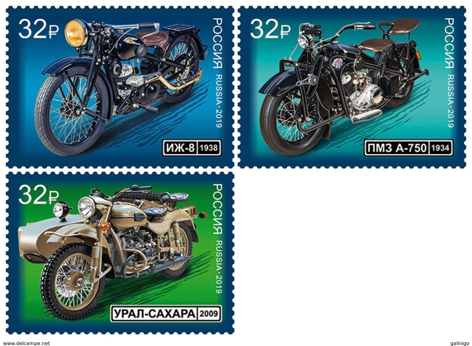 2019-2502-2504 3v Russia. History Of Russian Motorcycle TRANSPORT: Motorbikes: Motorcycles Mi 2748-2750 ** - Unused Stamps