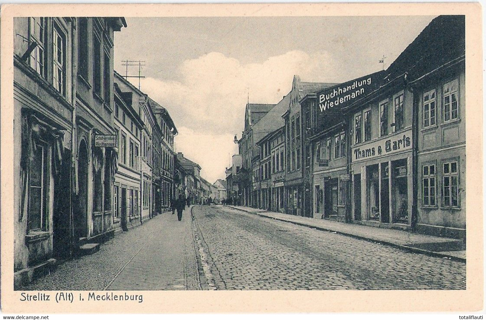 NEUSTRELITZ ALT Schloßstraße Buchhandlung Wiedemann Thams & Garfs Schuhwaren Max Hagemann Ungelaufen - Neustrelitz