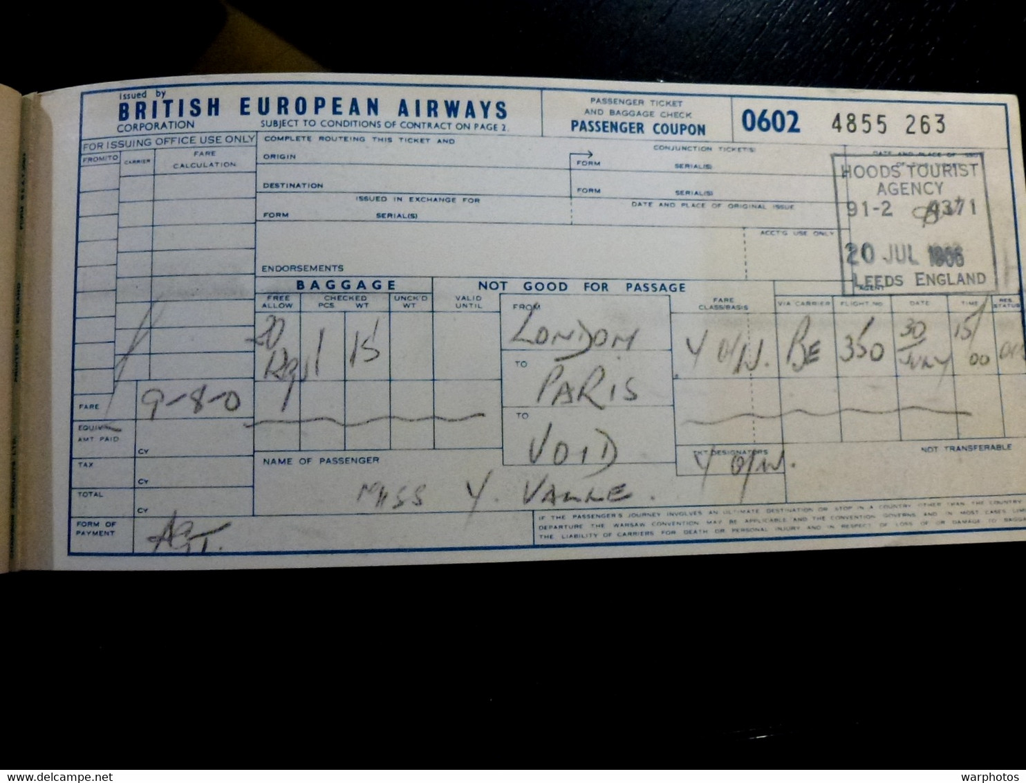 CARTE D'EMBARQUEMENT : BEA _ BRITISH EUROPEAN AIRWAYS _ 1966 - Boarding Passes