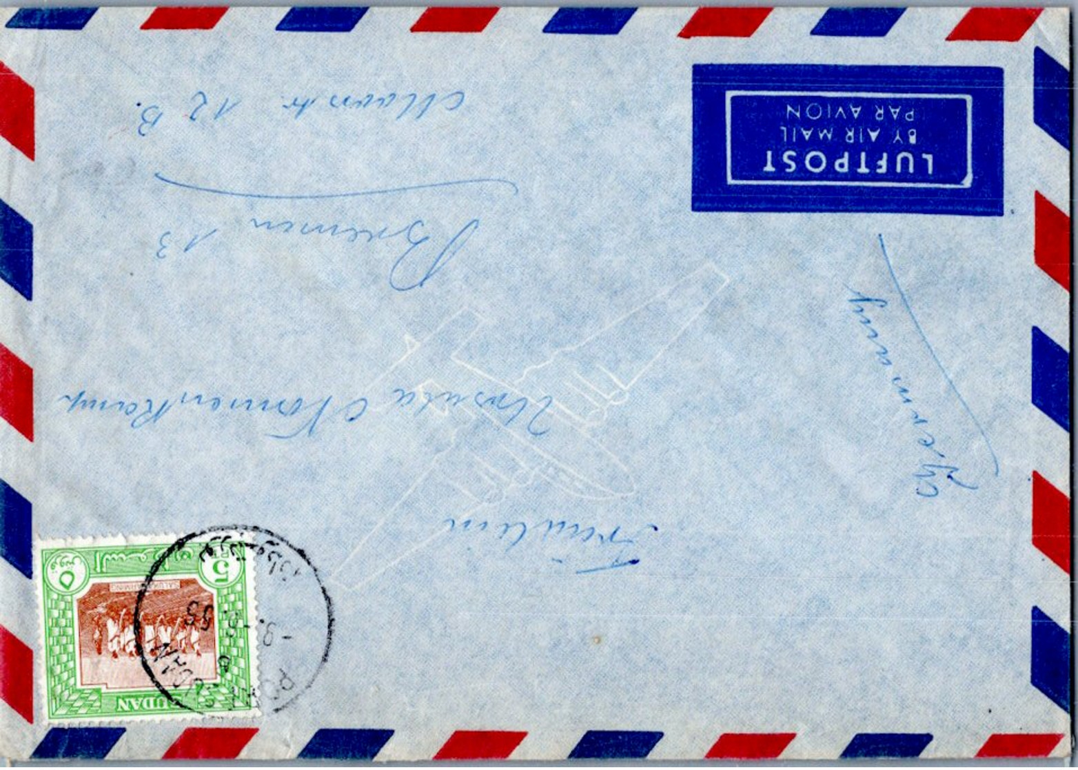 5P Saluka Farming 1955 Port Sudan Airmail To Bremen, Germany.  EUROPEAN SIZE - Poststempel