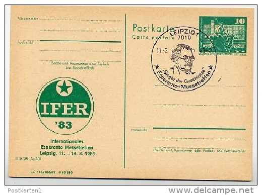 DDR P79-1-83 C215 Postkarte PRIVATER ZUDRUCK Esperanto-Messetreffen Leipzig Sost. 1983 - Private Postcards - Used