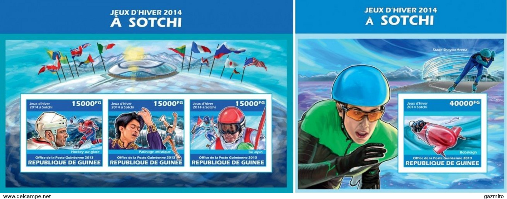 Guinea 2013, Winner Olympic Games Sochi, Hockey On Ice, Pattinage, Skiing, 3val In BF+BF IMPERFORATED - Winter 2014: Sotschi