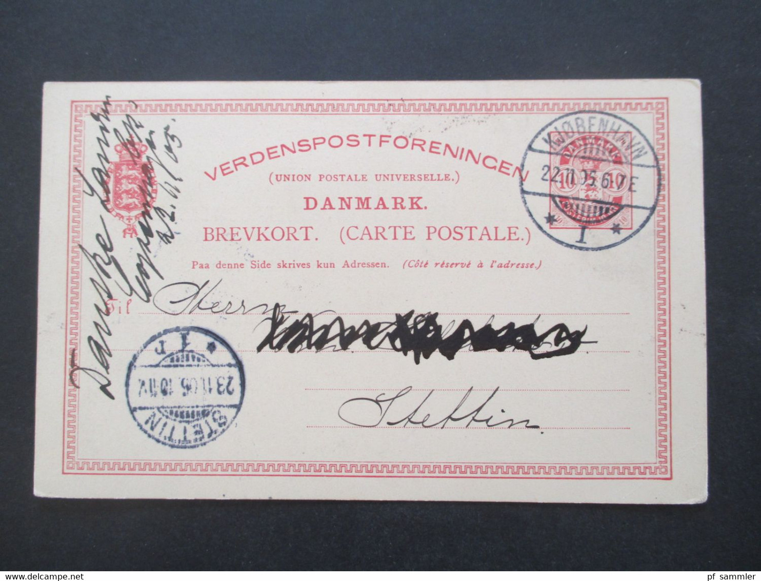 Dänemark 1905 Bedruckte Ganzsache Danske Landmandsbank Union Postale Universelle Kjobenhavn - Stettin - Postwaardestukken