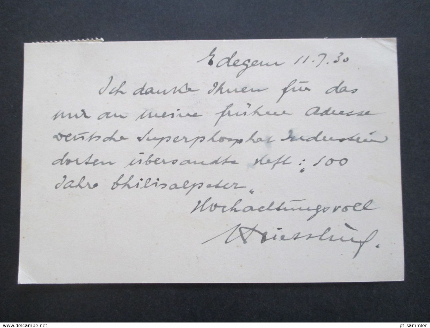 Belgien 1930 PK Firmenkarte H. Kiesslaing Edeghem Lez Anvers An Das Komitee Für Chilisalpeter In Berlin Michel Nr. 285 - Cartas & Documentos