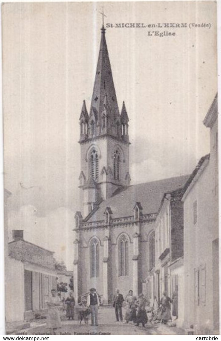 Dépt 85 - SAINT-MICHEL-EN-L'HERM - L'Église - Animée, Nombreuses Personnes - Saint Michel En L'Herm