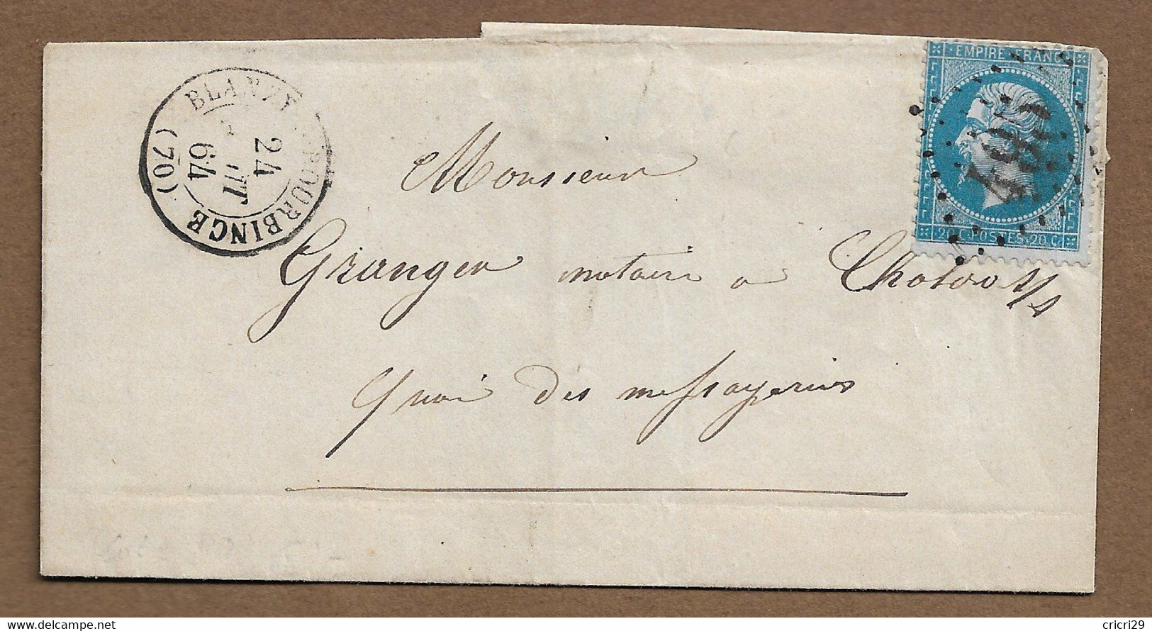 Blanzy Sur Bourbince : 1864 : GC 495 Sur Napoléon 20c Bleu + CàD Type 15 :  ( Saône Et Loire ) : - 1849-1876: Période Classique