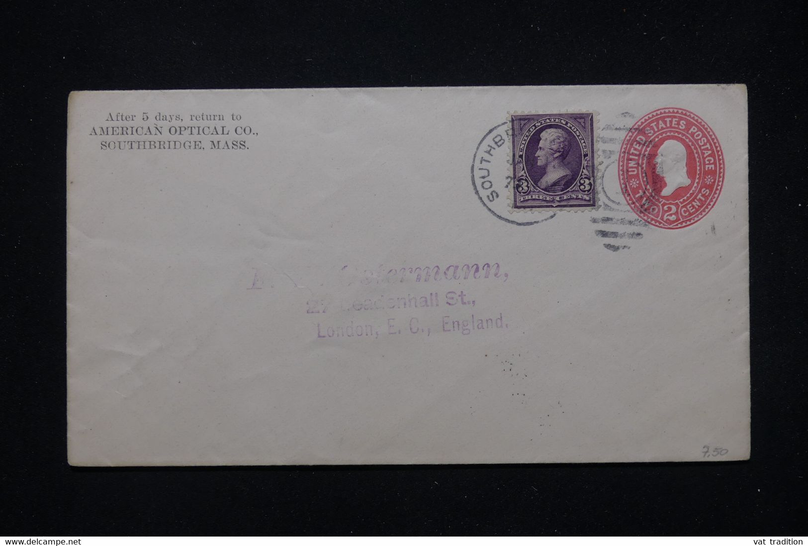 ETATS UNIS - Entier Postal Commercial + Complément De Southbridge Pour Londres - L 81179 - ...-1900