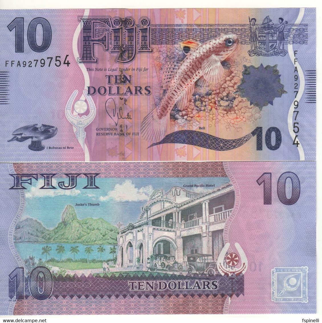 FIJI   10 Dollars P116   (ND 2012 )   Beli Fish On Front - Gran Pacific Hotel On Back   UNC - Fiji
