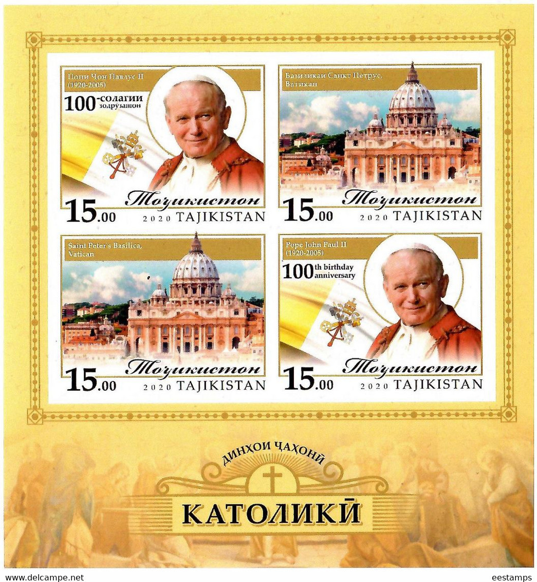 Tajikistan 2020 . Christianity – Catholicism, Pope John Paull II. Imperf. M/S Of 4 - Tajikistan