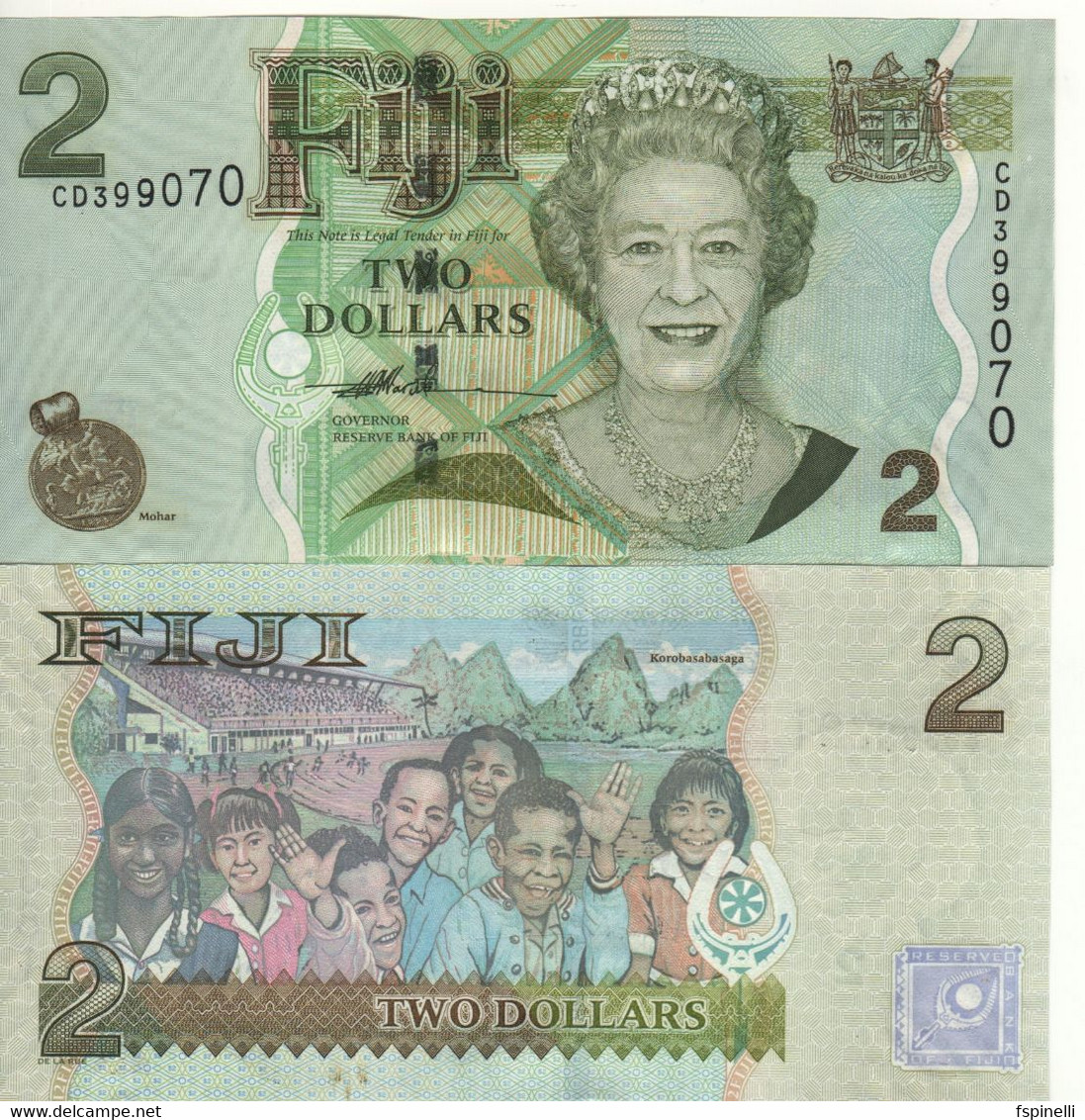 FIJI   2 Dollars P109a   (ND 2007 )   Queen Elizabeth II On Front - Children + Suva Stadium On Back   UNC - Fidschi