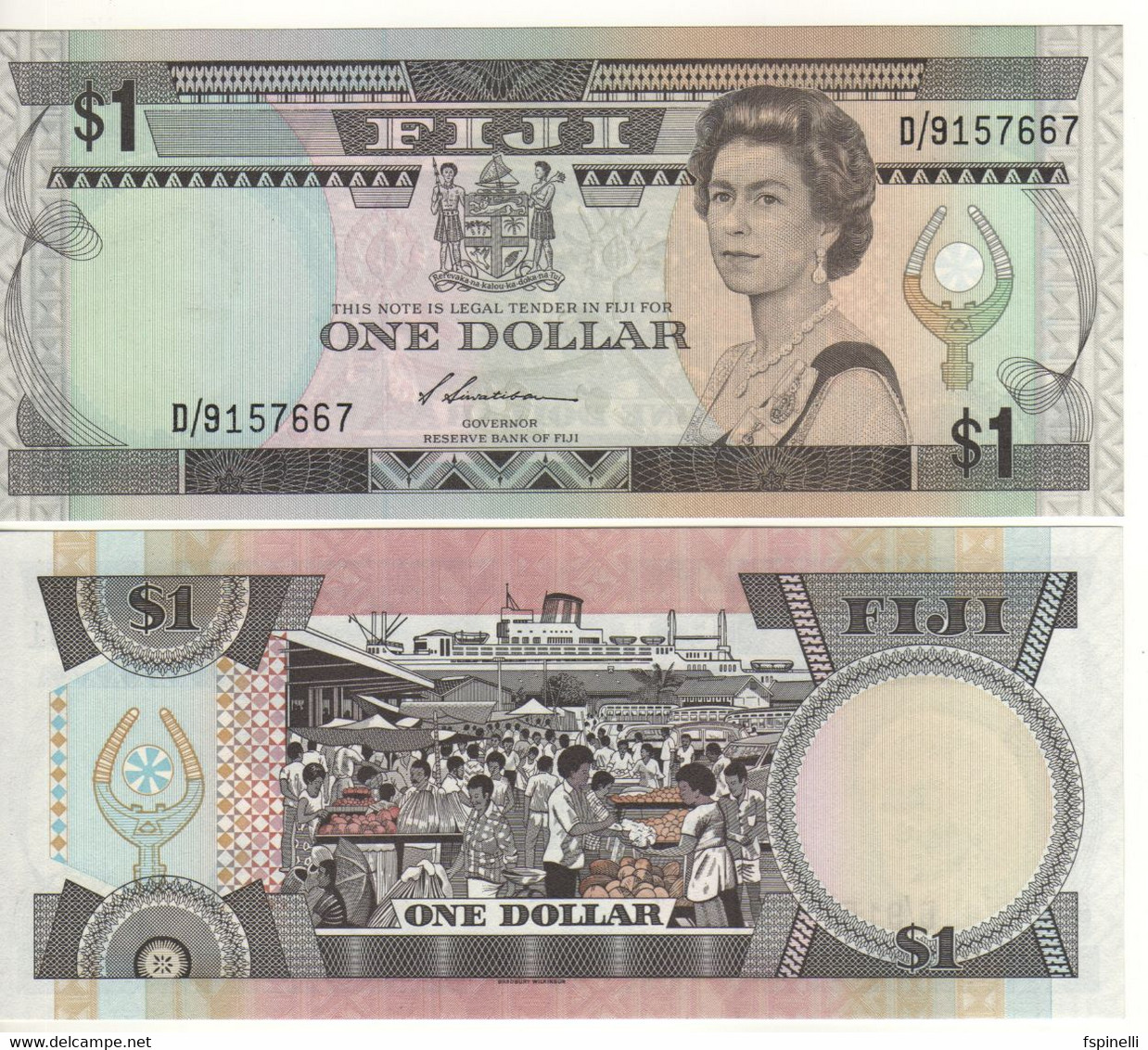 FIJI   1 Dollar P86a   (ND  1987 )   Queen Elizabeth II On Front -  Suva Market On Back   UNC - Fidji