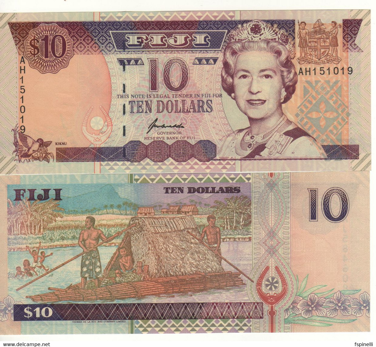 FIJI   10 Dollars P98b    (ND  1996 )   Queen Elizabeth II On Front -  Boat With Thatched Shelter On Back   UNC - Figi