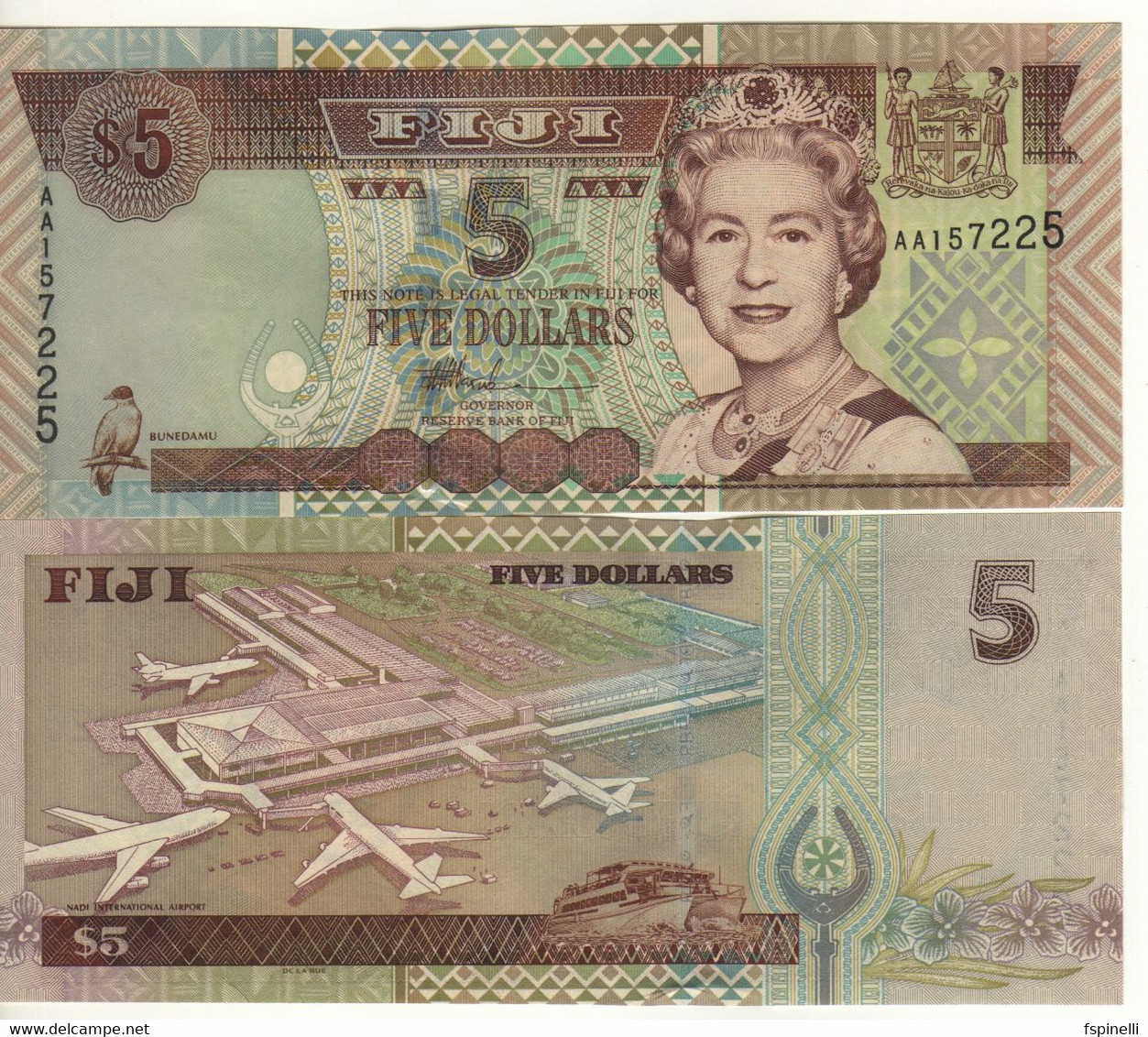 FIJI   5 Dollars P105b    (ND  2002 )   Queen Elizabeth II On Front - Nadi Airport On Back   UNC - Fiji