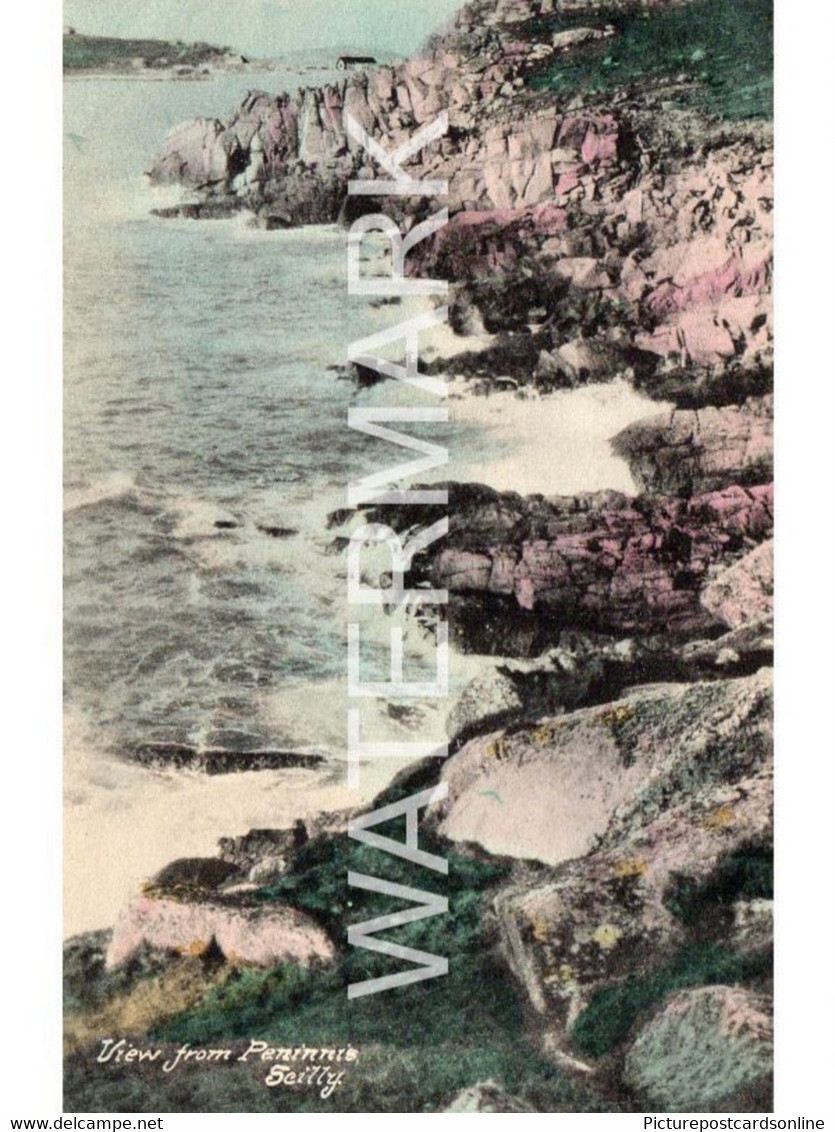 VIEW FROM PENINNIS SCILLY  OLD COLOUR POSTCARD CORNWALL - Scilly Isles