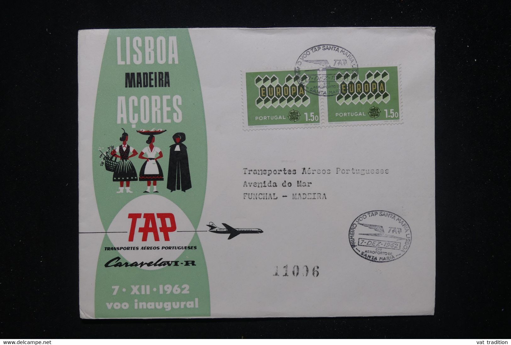 PORTUGAL - Enveloppe 1er Vol " TAP " Lisbonne / Madeira En 1962  - L 81282 - Lettres & Documents