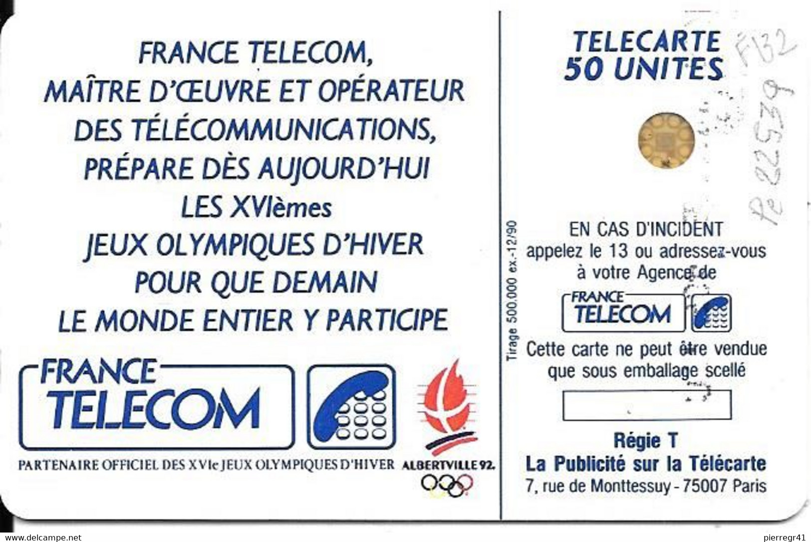 CARTE-PUBLIC-F132-50U-SC4-Ob-Trou 6-12/90-SKIEUR 1-5Pe 22539-UTILISEE-  TBE - 1990