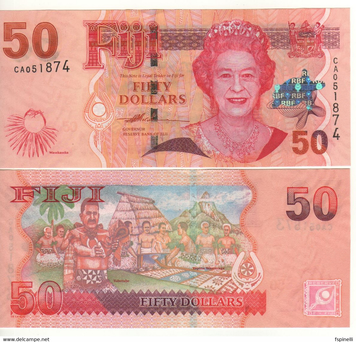 FIJI   50 Dollars P113  (ND 2007  )   Queen Elizabeth II On Front - Cerimonial  On Back   UNC - Fidji