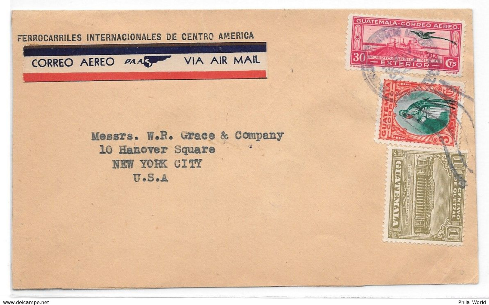 PANAM PAA - 1957 - GUATEMALA Airmail On Cover To New-York USA + Correo Aereo Via Airmail LABEL - Avions