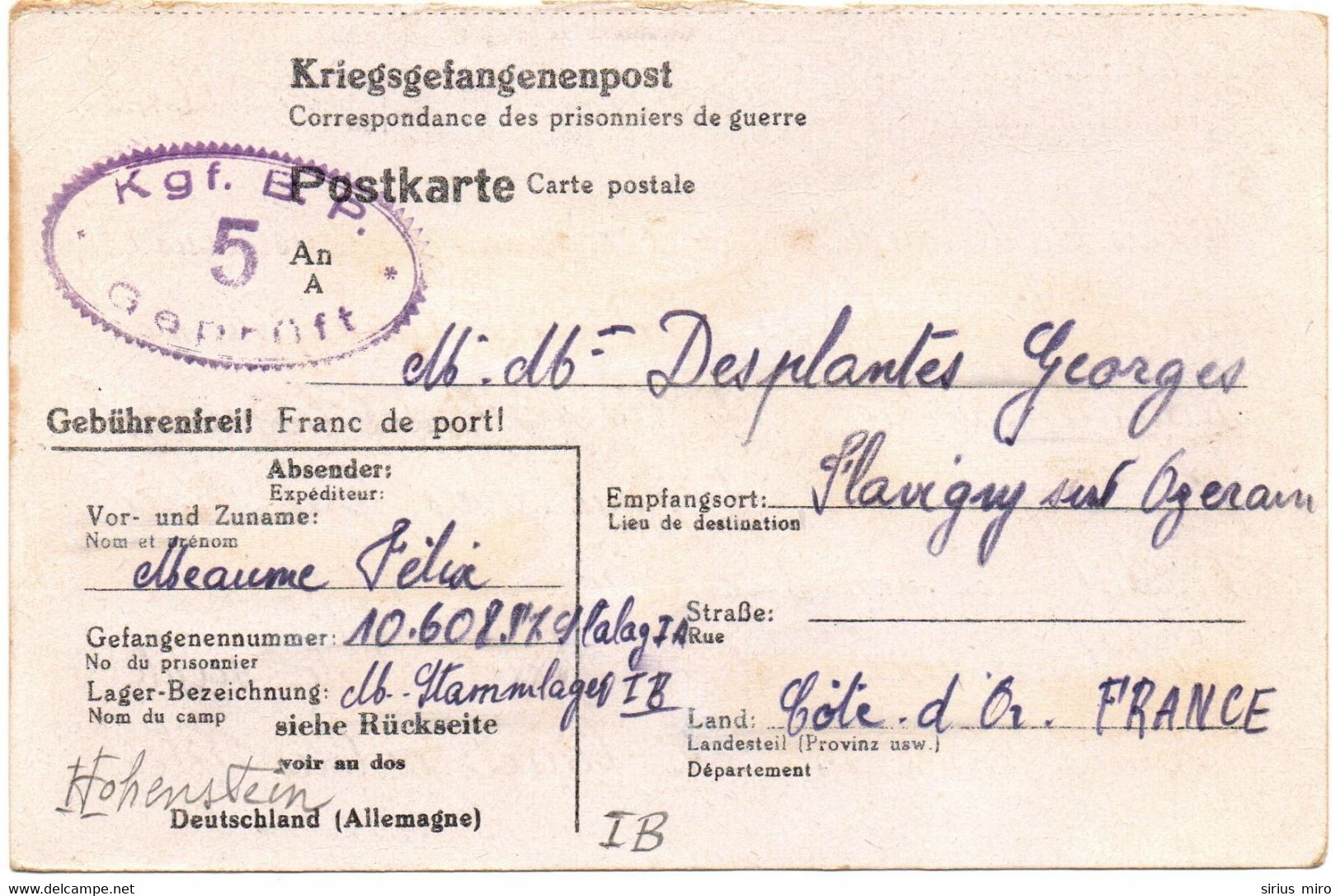 Carte Postale Avec Cachet De Censure - Origine Stalag IA - 28/11/43 - 1921-1960: Periodo Moderno