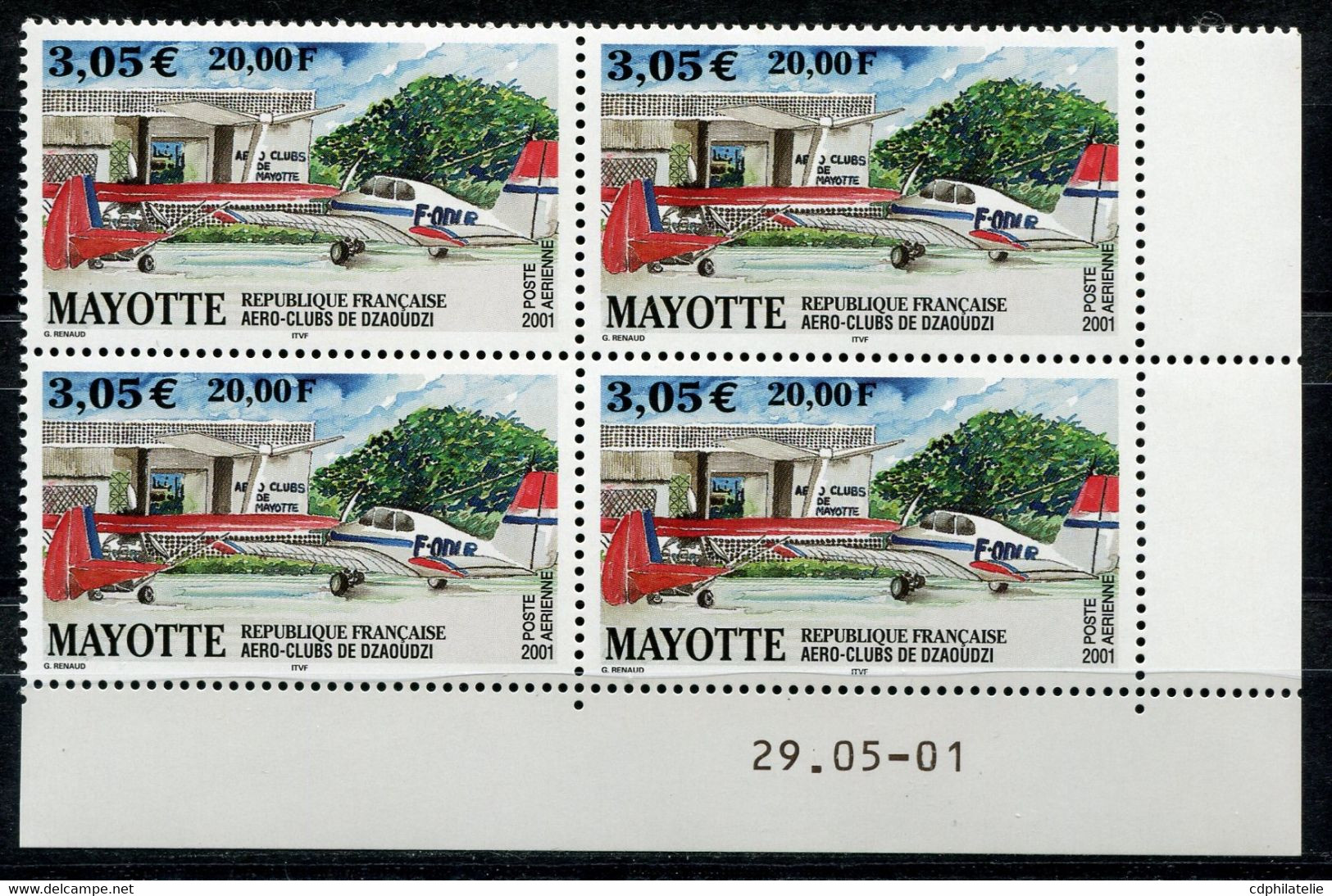 MAYOTTE PA 5 ** AERO - CLUBS DE DZAOUDZI EN BLOC DE 4 DATE DU 29-05-01 - Poste Aérienne