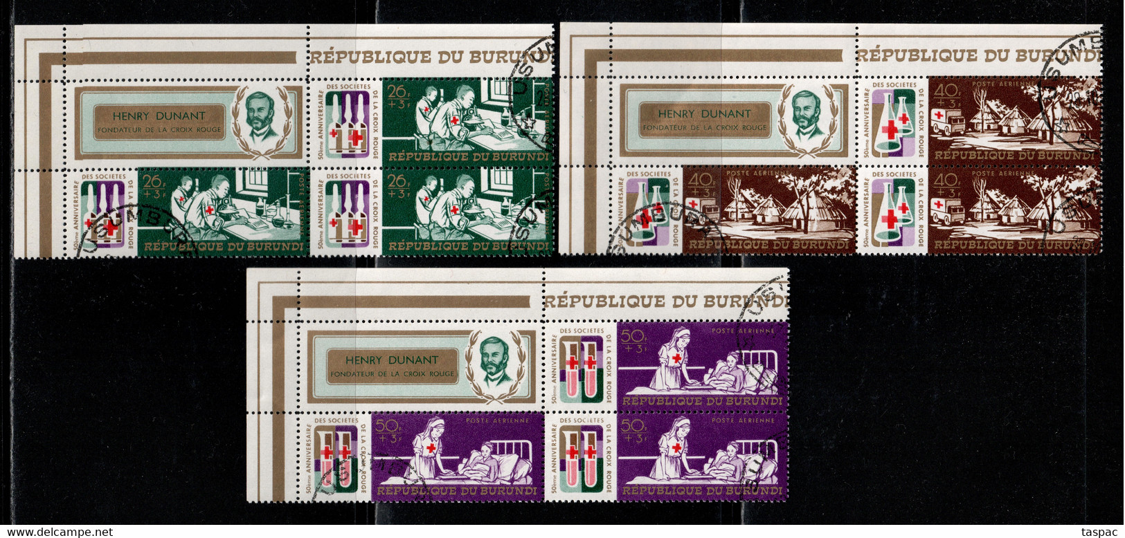 Burundi 1969 Mi# 492-498 A Used - Set In Blocks Of 4 - League Of Red Cross Societies, 50th Anniv. / Henry Dunant - Henry Dunant