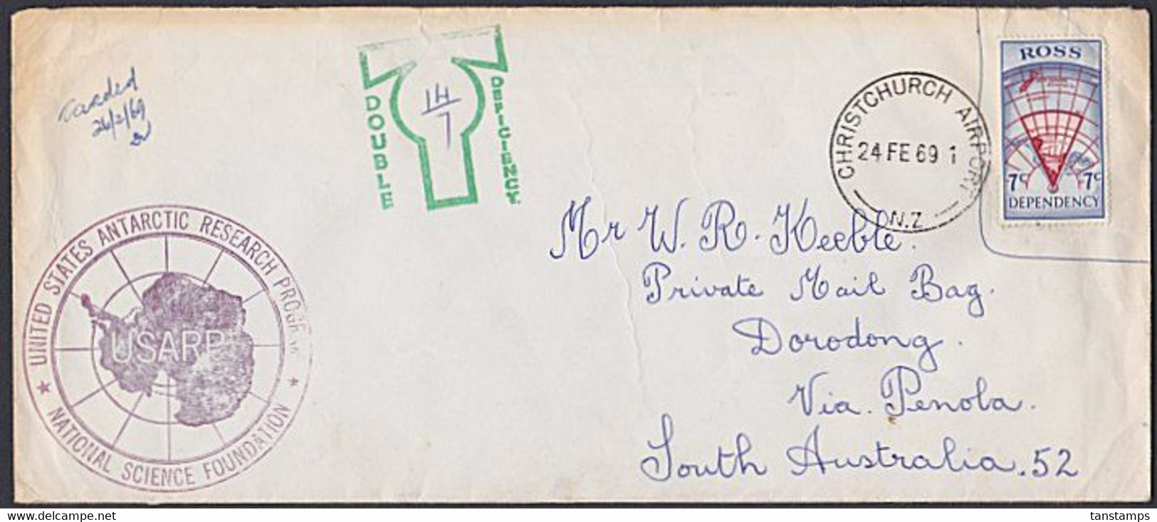 ROSS DEPENDENCY - SOUTH AUSTRALIA DOUBLE DEFICIENCY USARP CACHET - Covers & Documents